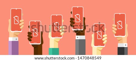 Smartphone Mockup In Human Hand Low Battery Power Charging Vector Flat Colorful Technology Illust Сток-фото © karetniy