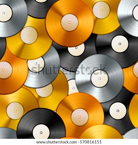 Stockfoto: Golden Platinum And Bronze Albums Vinyl Discs Seamless Pattern