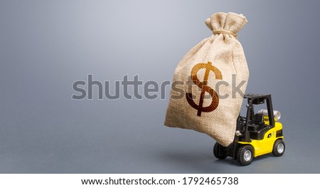 Zdjęcia stock: Forklift Carrying A Dollar Money Bag Anti Crisis Budget Strongest Financial Assistance Business S