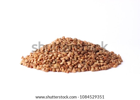 Stock photo: Raw Buckwheat In Wooden Bowl Isolated Groats In Wood Dish Grai