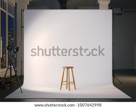 Stock photo: Modern Photostudio With Blank Screen And Wooden Chair 3d Rendering