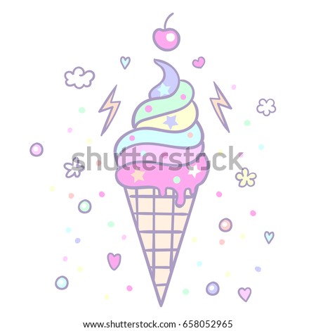 Foto d'archivio: Unicorn Ice Cream Seamless Pattern Rainbow Dessert Texture Fan