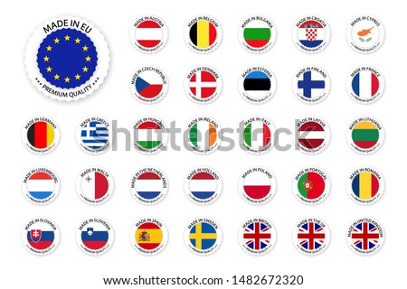 Foto stock: Modern Vector Made In Slovakia Label Isolated On White Background Simple Sticker With Slovak Colors