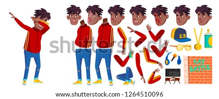 Foto stock: Boy Schoolboy Kid Vector Black Afro American Animation Creation Set Funny Children Junior Life