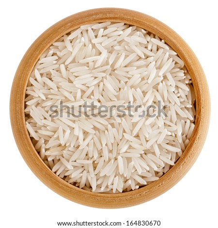 Сток-фото: Wooden Box Of Raw Organic Basmati Rice On White Background Healthy Food