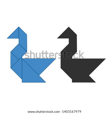 Stockfoto: Swan Tangram Traditional Chinese Dissection Puzzle Seven Tiling Pieces - Geometric Shapes Triangl