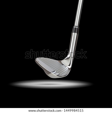 Zdjęcia stock: Chrome Golf Club Wedge Iron Under Spot Light With Black Backgrou