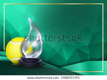 Foto stock: Tennis Game Certificate Diploma With Glass Trophy Vector Sport Graduate Champion Best Prize Winne