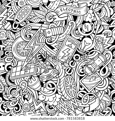 Cartoon Cute Doodles Hand Drawn Electric Vehicle Seamless Pattern Zdjęcia stock © balabolka