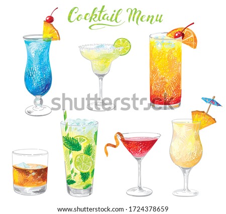 Stock photo: Hand Drawn Vector Summer Ice Drink With Citrus And Berries Lemon And Mint Detox Water Sketch Line