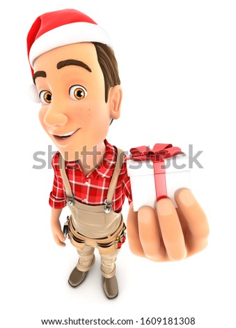 3d Handyman Holding Little Gift Box Zdjęcia stock © 3dmask