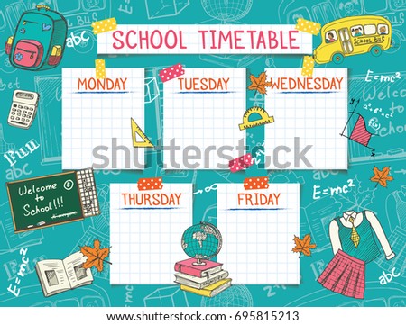 Stockfoto: School Timetable Template For Students Or Pupils Vector Illustration