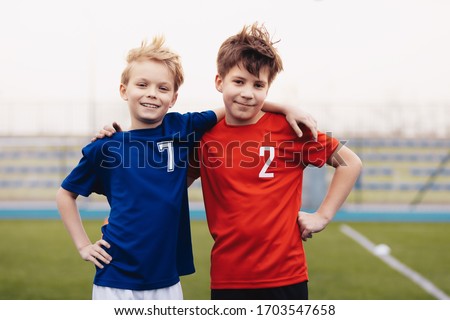 Two Happy Boys Outdoor In Sportswear Children Smiling To Camera Stockfoto © matimix