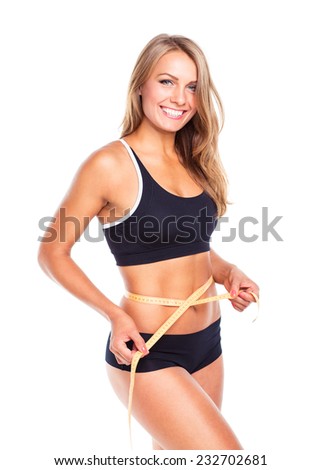 Stock photo: Woman Measuring Perfect Shape Of Beautiful Thigh Healthy Lifest