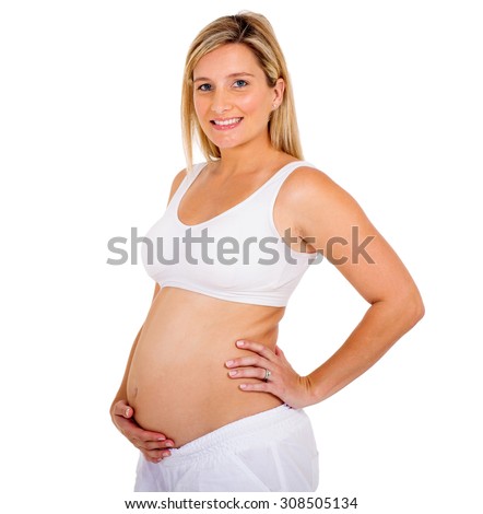 Stock photo: Attractive Young Blonde Pregnant Woman Posing In White Lingerie Happy Glamour Sexy Girl At Home