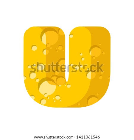 Foto stock: Letter U Cheese Font Symbol Of Cheesy Alphabet Dairy Food Type