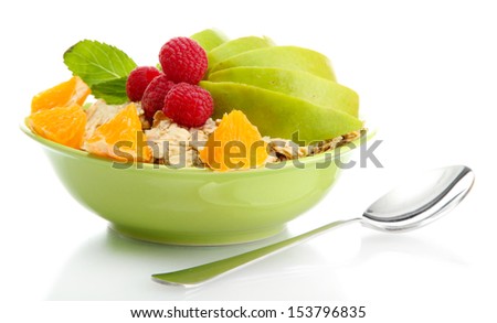 Foto stock: Bowl Of Oat Porridge And Spoon Isolated Healthy Food For Breakf