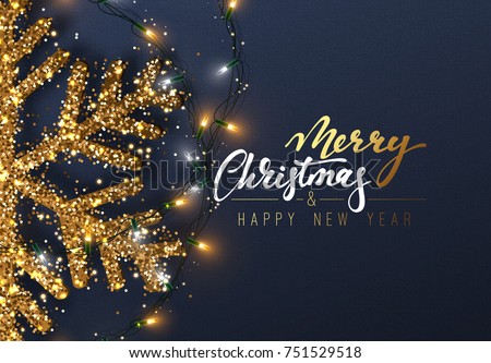 Foto d'archivio: Vector Merry Christmas Holiday Illustration With Abstract Glass Ball And Typography Design On Shiny