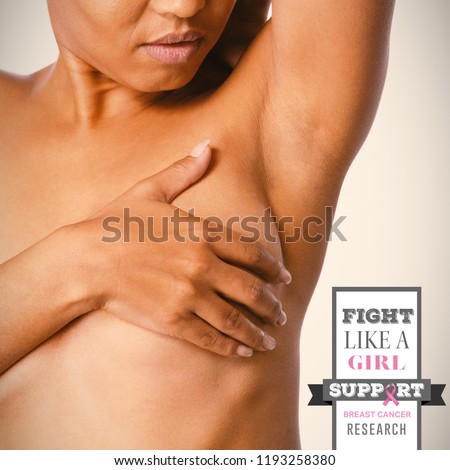 Сток-фото: Shirtless Woman For Breast Cancer Awareness With Ribbon On White Background