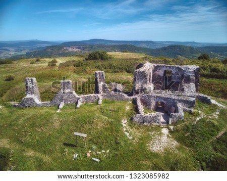 Aerial Picture From A Ancient Castle Ruin From Hungary On The Volcano Hill Csobanc Near Lake Balato [[stock_photo]] © Digoarpi