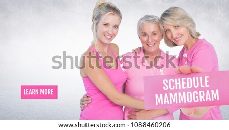 Stock photo: Learn More Button With Breast Cancer Awareness Woman With Transition In Bra Checking