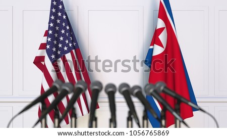 Stock fotó: Flags Of North Korea And The United States Of America With Copy