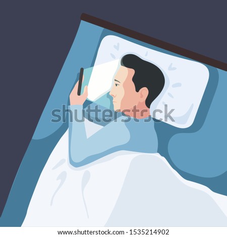 Stock photo: Couple Using Smartphones In Bed At Night