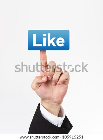 [[stock_photo]]: Business Man Touching Social Media Button With Thumb Up Symbol O