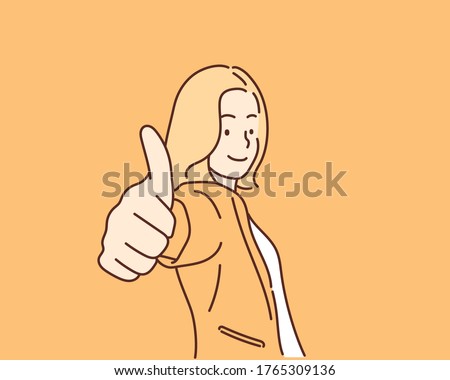 Stok fotoğraf: Happy Young Businesswoman Showing Thumbs Up Vector Flat Cartoon