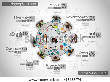 Stock photo: Infograph Background Template With A Temworking Brainstorming Ta