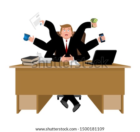 Stockfoto: Businessman And Lots Of Hands Performing Many Tasks Lot Of Wo