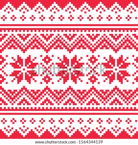 ストックフォト: Lapland Sami People Vector Seamless Pattern Scandinavian Nordic Folk Art In Red