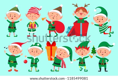 Сток-фото: Christmas Stocking And Santa Elf Set Little Claus Helper Tradi