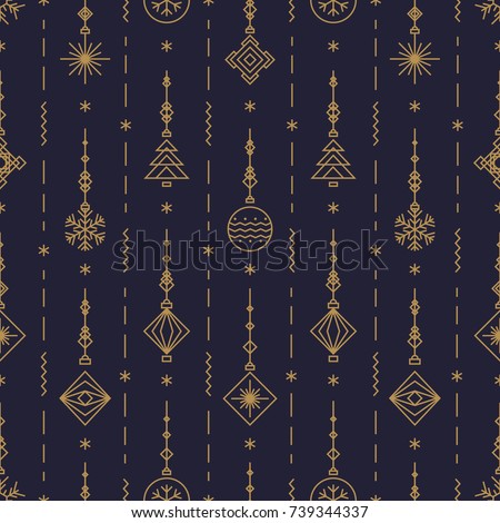 [[stock_photo]]: Christmas Gold Seamless Pattern With Gift Stars And Candy Hand Drawn Vector