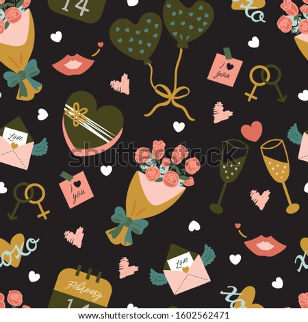 Stok fotoğraf: Seamless Vector Pattern With Romantic Objects In Rose Gold Color