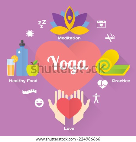 Stockfoto: Yoga Fitness And Meditation Icon Set Flat Design Isolated Illustration