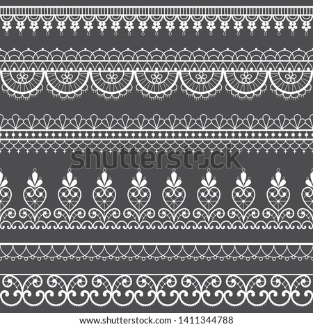 Foto d'archivio: French Or English Lace Seamless Pattern White Ornamental Repetitive Design With Flowers - Black And