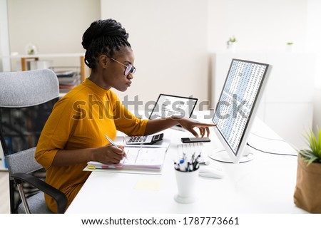 Stock photo: Professional Business Woman Working With Calculator Doing Finan