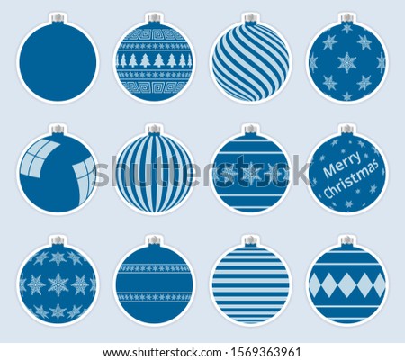 Foto stock: Magic Light Navy Christmas Balls Stickers Isolated On Gray Background High Quality Vector Set Of C