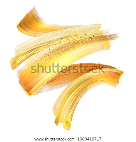 Foto stock: Cosmetics Abstract Texture Background Golden Acrylic Paint Brus