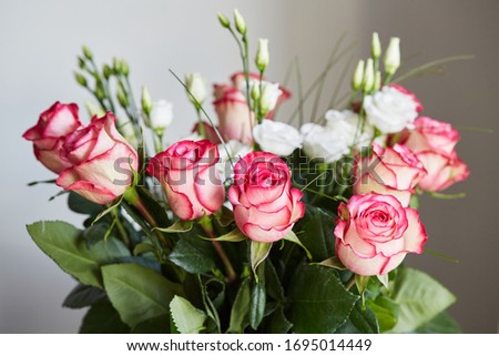 Stock photo: Bride With Amazing Bouquet Of Fresh Delicate Flowers And Groom H