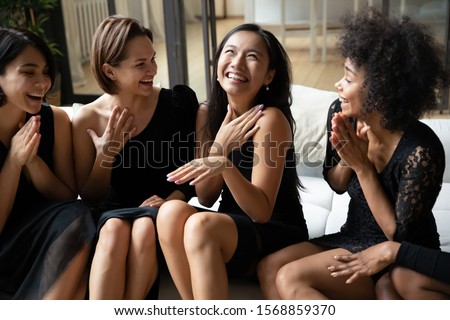 Stock photo: Look At This Delightful Newlyweds Show Rings On Fingers Being Glad To Have Wedding Wear Wedding C