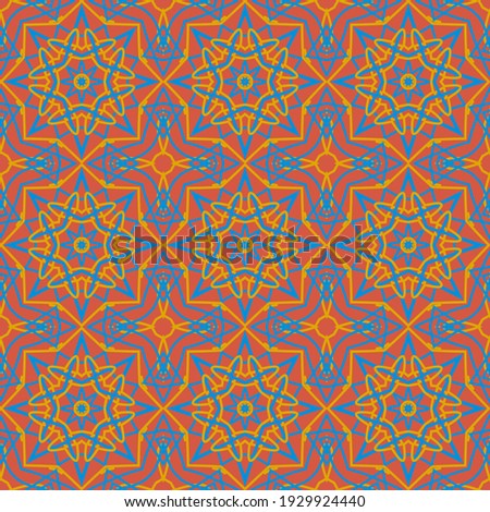 Foto stock: Vintage Blue Red Yellow Oriental Kaleidoscope Background With Ci