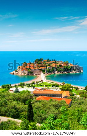 Stockfoto: Beautiful Island And Luxury Resort Sveti Stefan Montenegro Balkans Adriatic Sea Europe