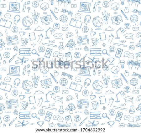 Stockfoto: Online Courses Concept With Business Doodle Design Style Interactive Studies Best Books Top Resou