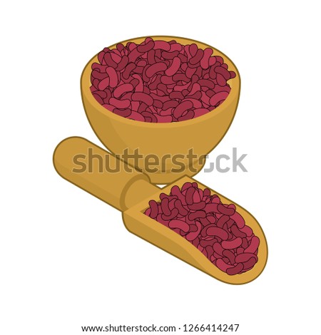 Red Beans In Wooden Bowl And Spoon Groats In Wood Dish And Shov Foto stock © MaryValery