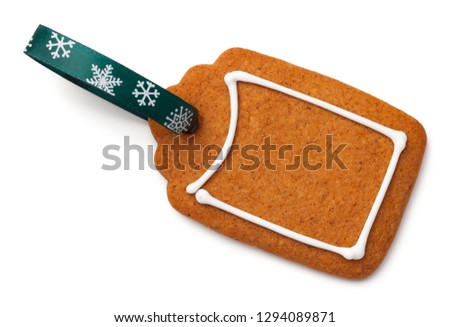 Stock fotó: Gingerbread Label Cookie With Ribbon Bow Isolated On White Backg