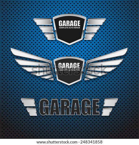 商業照片: Service Station Emblem Design Classic Garage Logo In Retro Style With Monochrome Spark Plug And Typ