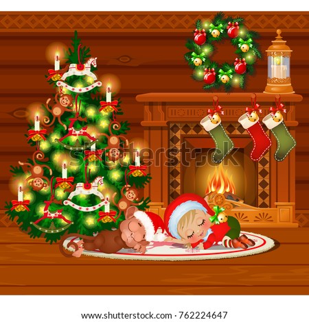 [[stock_photo]]: Inside The Old Cozy House Home Furnishings Christmas Tree Wreath With Toys And Baubles Garland