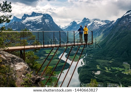 Stockfoto: Woman Tourist On The Observation Deck Viewing Platform Hohenzol